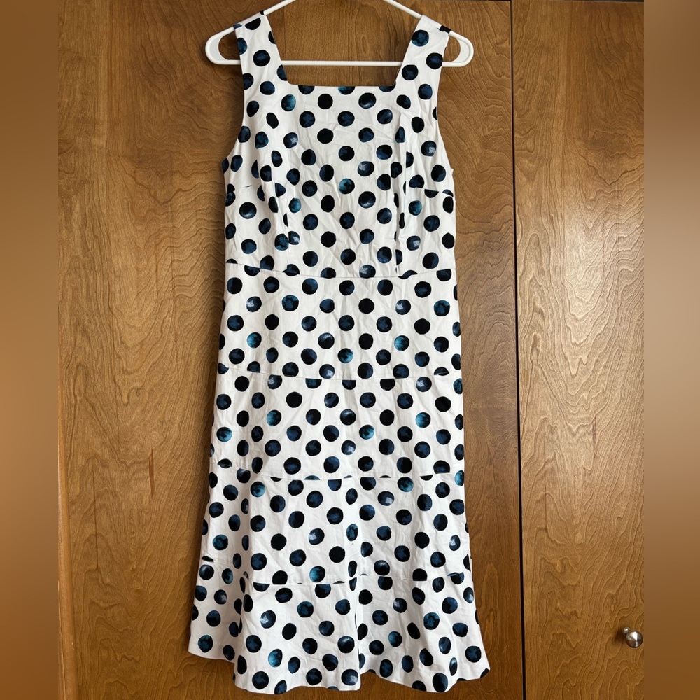 Talbots White and Blue Polka Dot Mod Dress